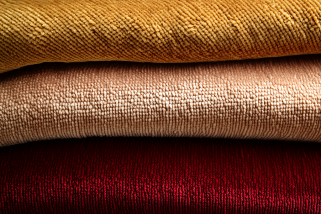 Pile: A fabric structure made up of three types of yarns: warp, weft, and a layer of looped yarn on the surface. For example, velvet and corduroy are both pile fabrics. Knitted fabrics can also be woven into pile fabrics by adding pile yarn to the knitted structure.