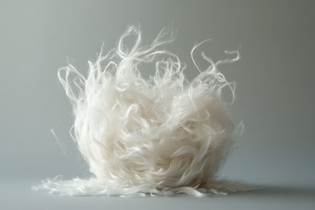 Staple fibers: A group of very short fibers twisted together, or a blend of natural and man-made fibers.