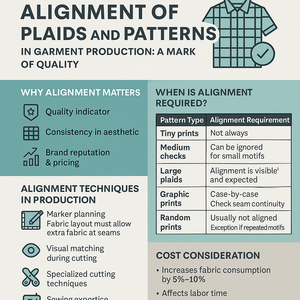 plaid alignment, pattern matching garments, print alignment in clothing