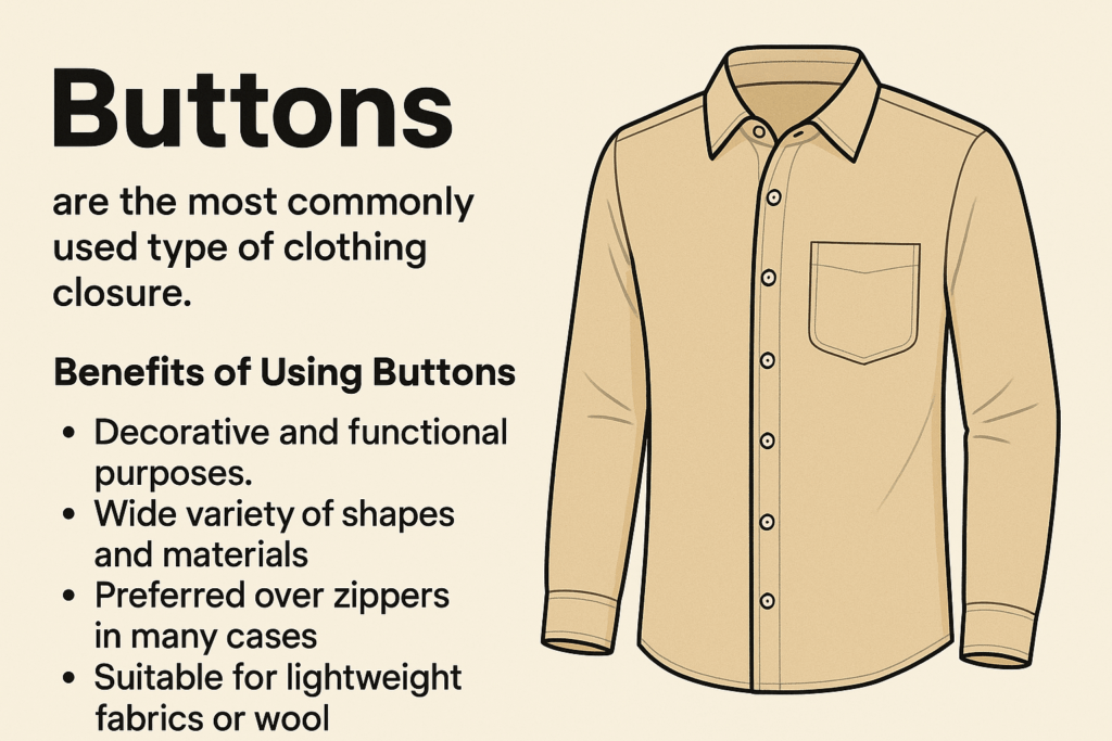 Buttons are one of the oldest and most iconic garment fasteners, essential not only for functionality but also for their decorative charm. Whether closing a shirt, enhancing a blazer, or embellishing a coat, buttons remain a key detail in fashion design.