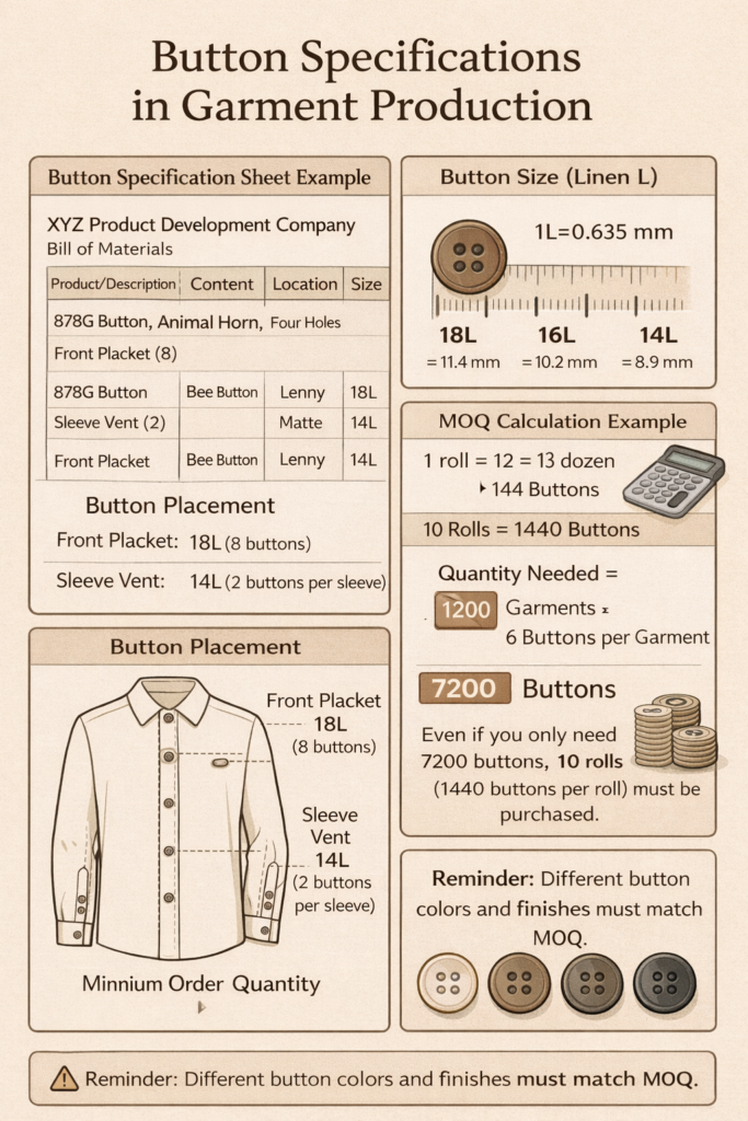 Button Specification Sheet & MOQ Calculation Diagram